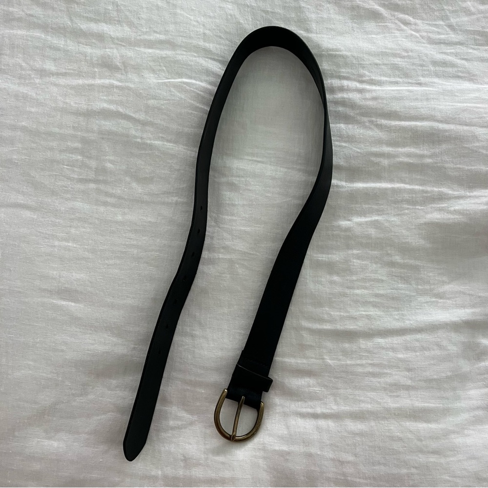 Madewell Black Leather Belt with Gold Buckle